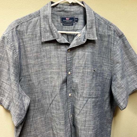 Vineyard Vines By Shep Ian Slim Fit Tucker Gray -Blue Short Sleeve - Picture 2 of 5